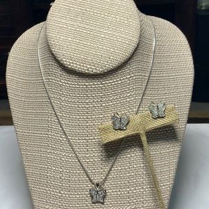 Park Lane Necklace and earring set Butterfly Silver Rhinestones Girl gift
